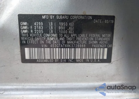 2019 Subaru Impreza 2.0I Limited z USA, uszkodzony, nr VIN 4S3GTAT68K3729988